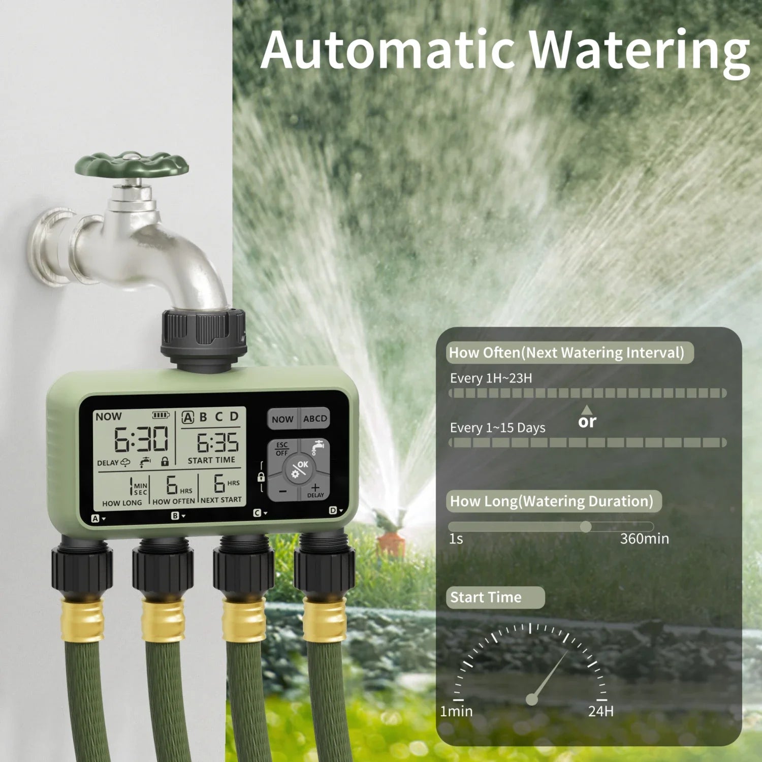 Water Timer 4 Zone Garden Programmable Automatic Irrigation Timer