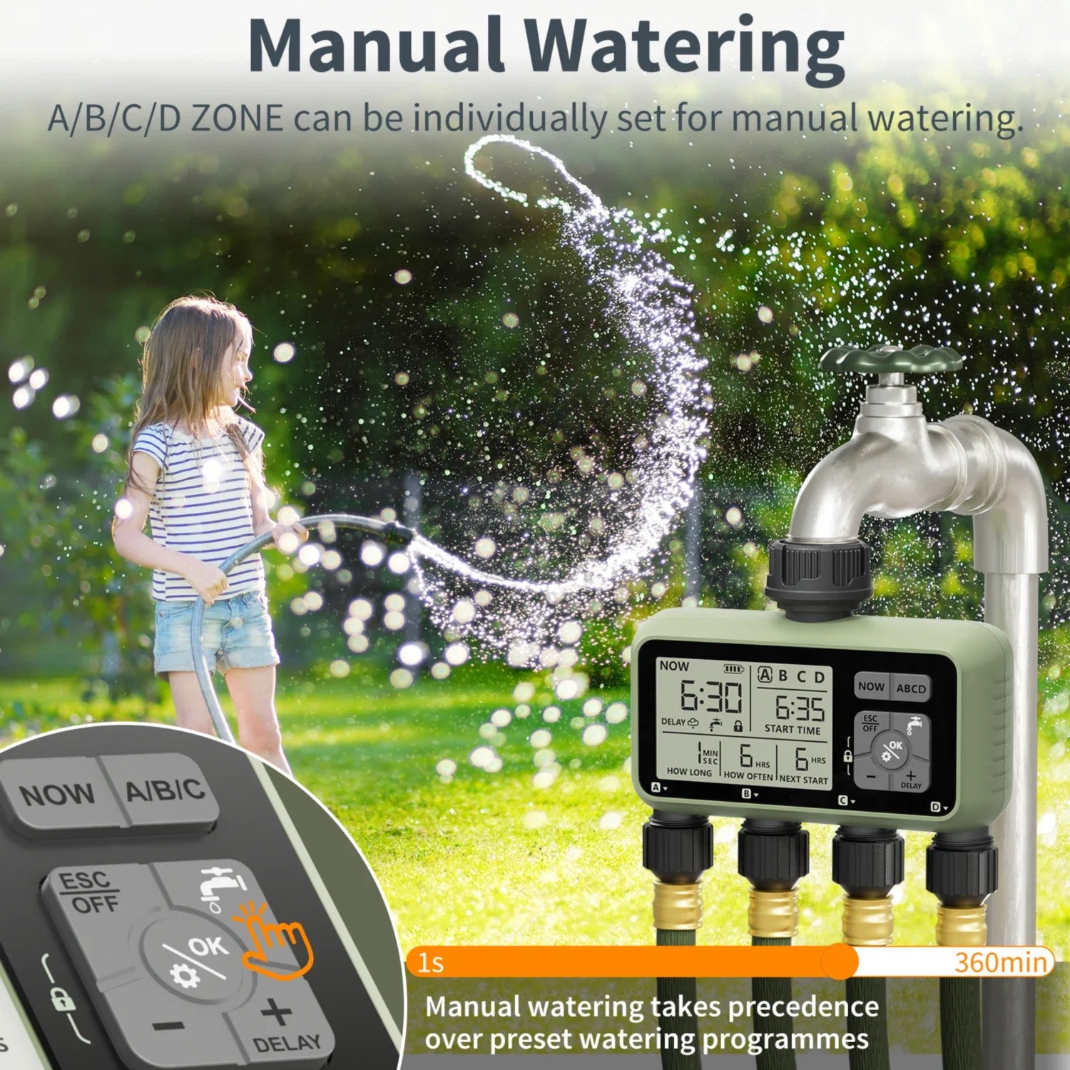 Water Timer 4 Zone Garden Programmable Automatic Irrigation Timer