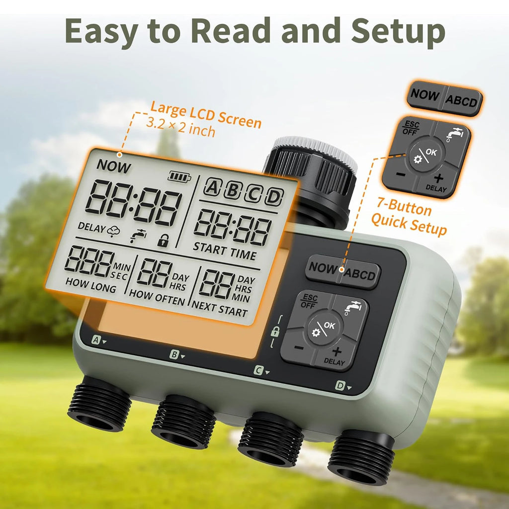 Water Timer 4 Zone Garden Programmable Automatic Irrigation Timer