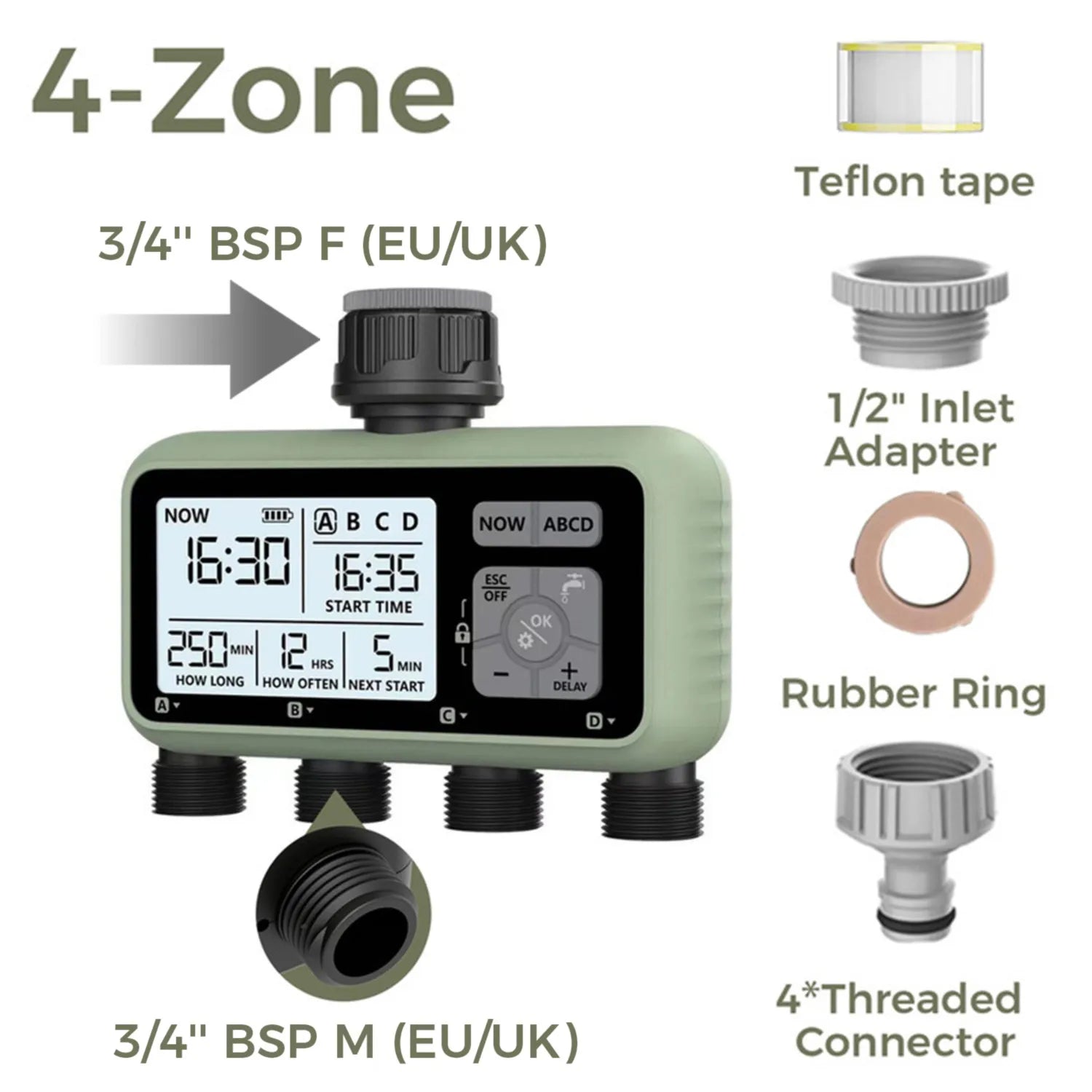Water Timer 4 Zone Garden Programmable Automatic Irrigation Timer